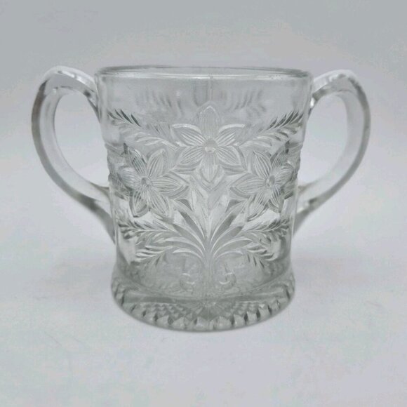 EAPG INDIANA GLASS No 162 Bouquet Narcissus Spray Winner Sugar 4 3/8" Antique - Picture 1 of 11